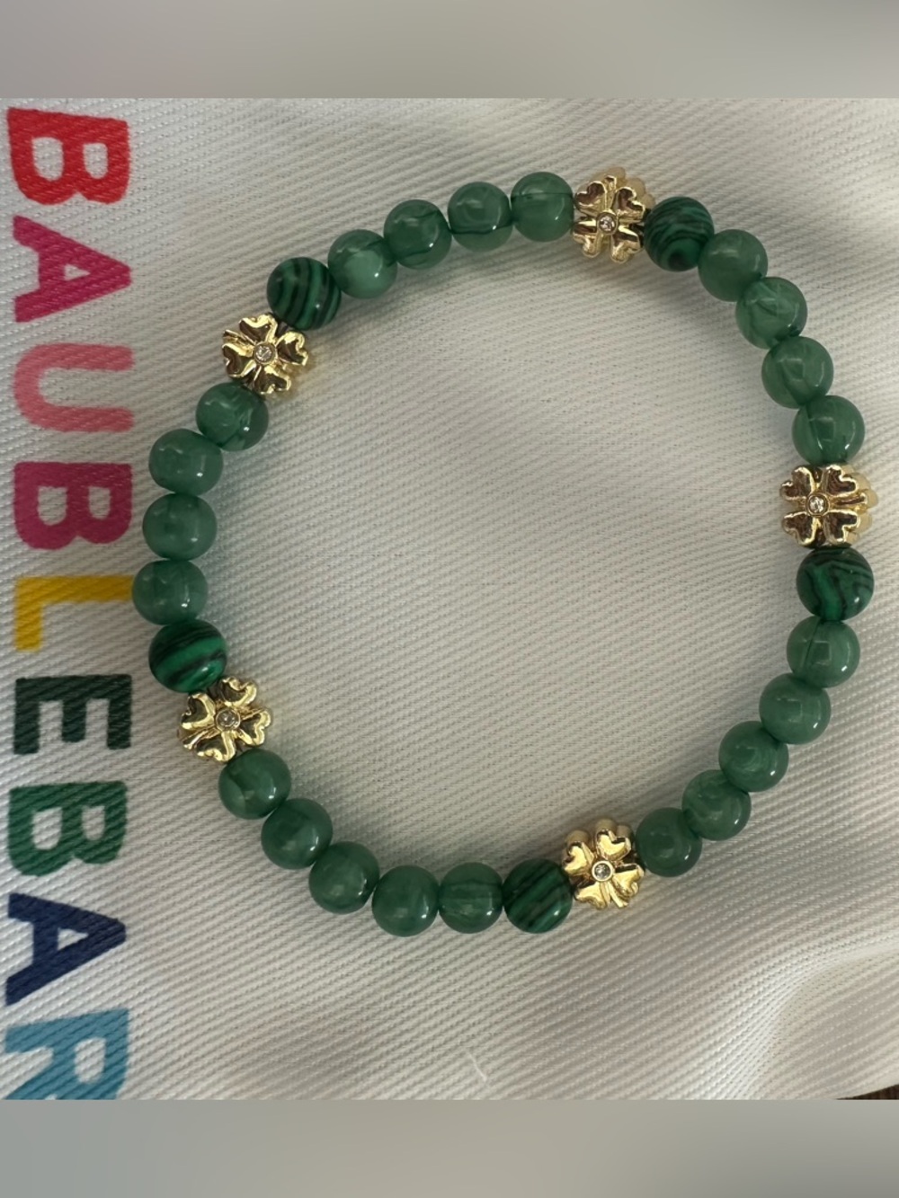 BaubleBar Green Beaded Bracelet with Gold Clover Accents